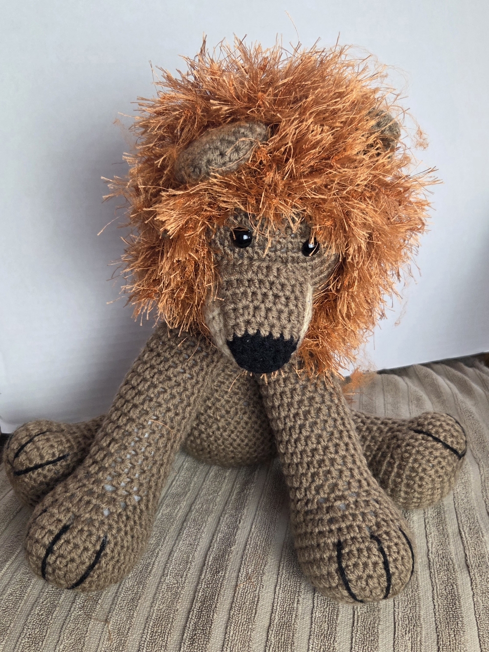 Handmade Crochet Plush Lion Toy - Brown with Orange Mane